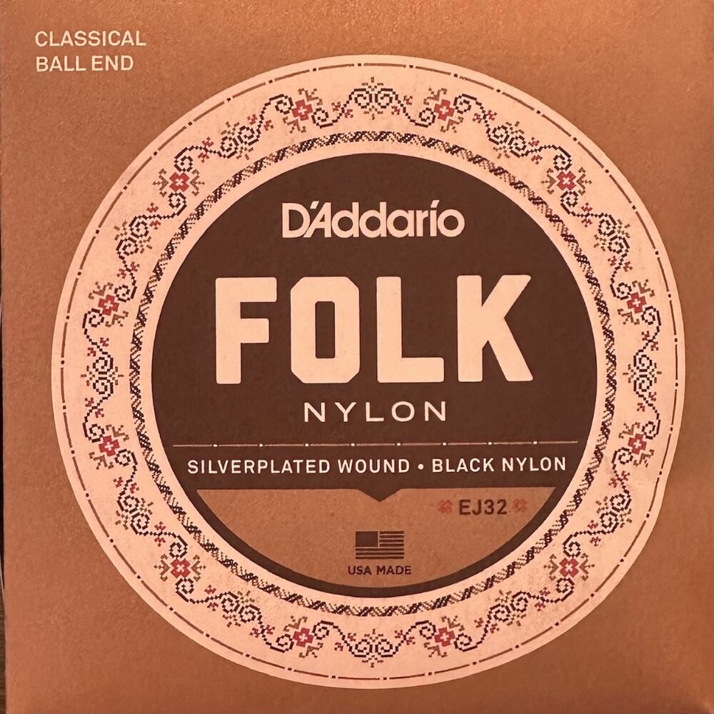 D'Addario Set classic folk guitar black nylon strings with ball end (EJ32)
